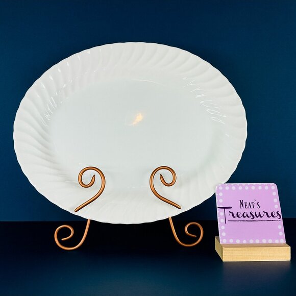 Sheffield BONE WHITE Ivory Swirl Rim Earthenware USA Oval 14" Serving Platter - Picture 1 of 16
